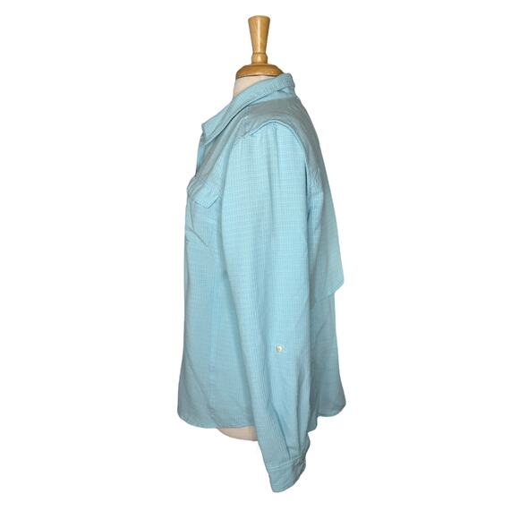 Vintage ExOfficio Women Blue Camp Shirt XL 16/18 Vented Pockets Roll Tab Button - Picture 2 of 10